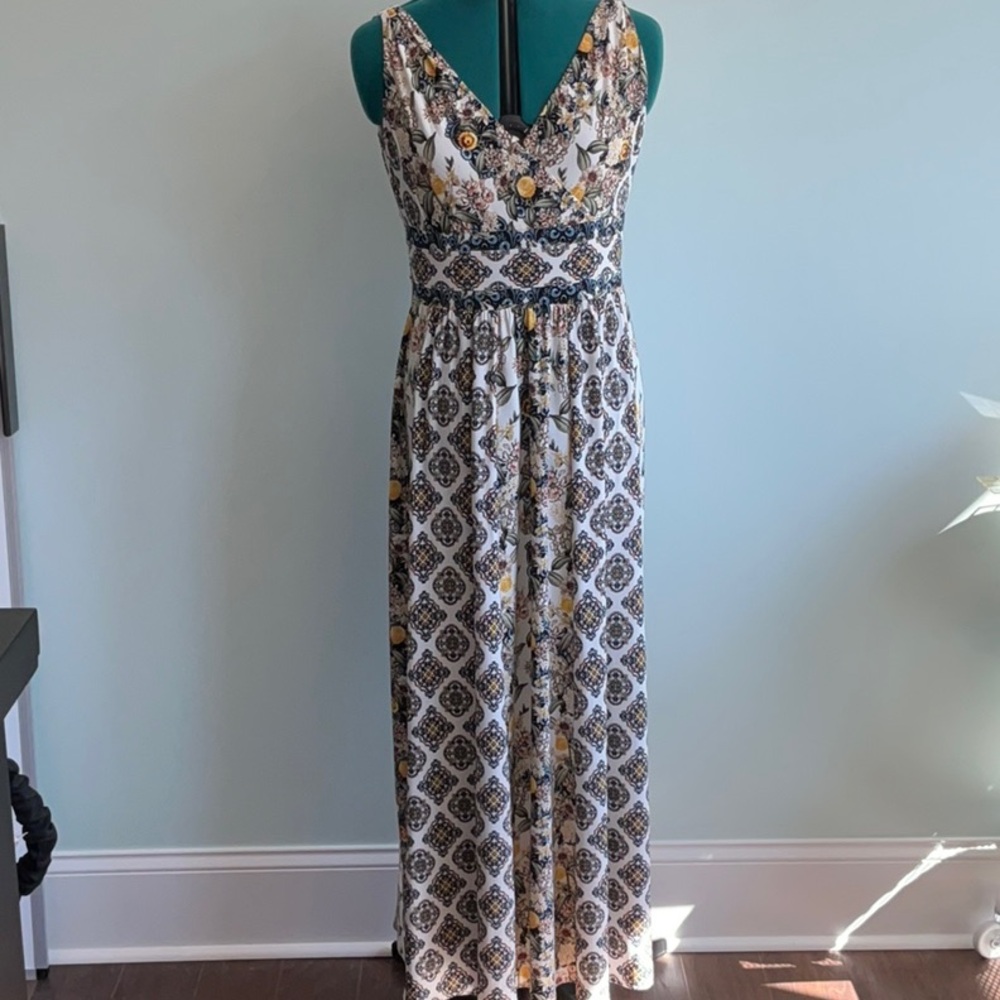 White House Black Market Brown and White Sleeveless Maxi Dress